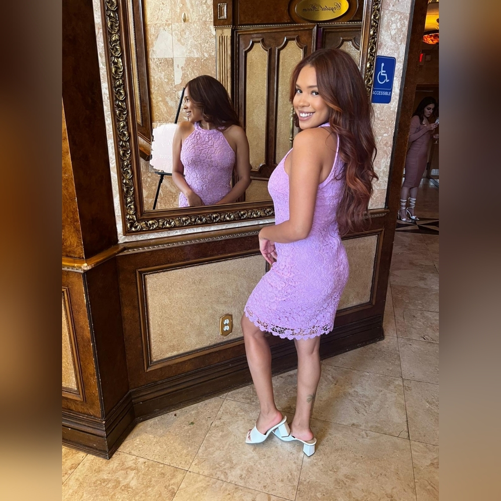 Lavender Floral Crochet Halter Dress